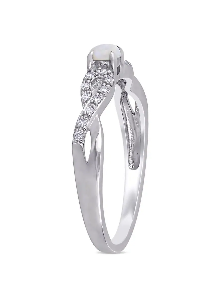 Кольцо Amour с бриллиантом 1/10 CT TDW и опалом 1/10 CT TGW Infinity из серебра 925 пробы — изображение 2 из 4, оттенок белый