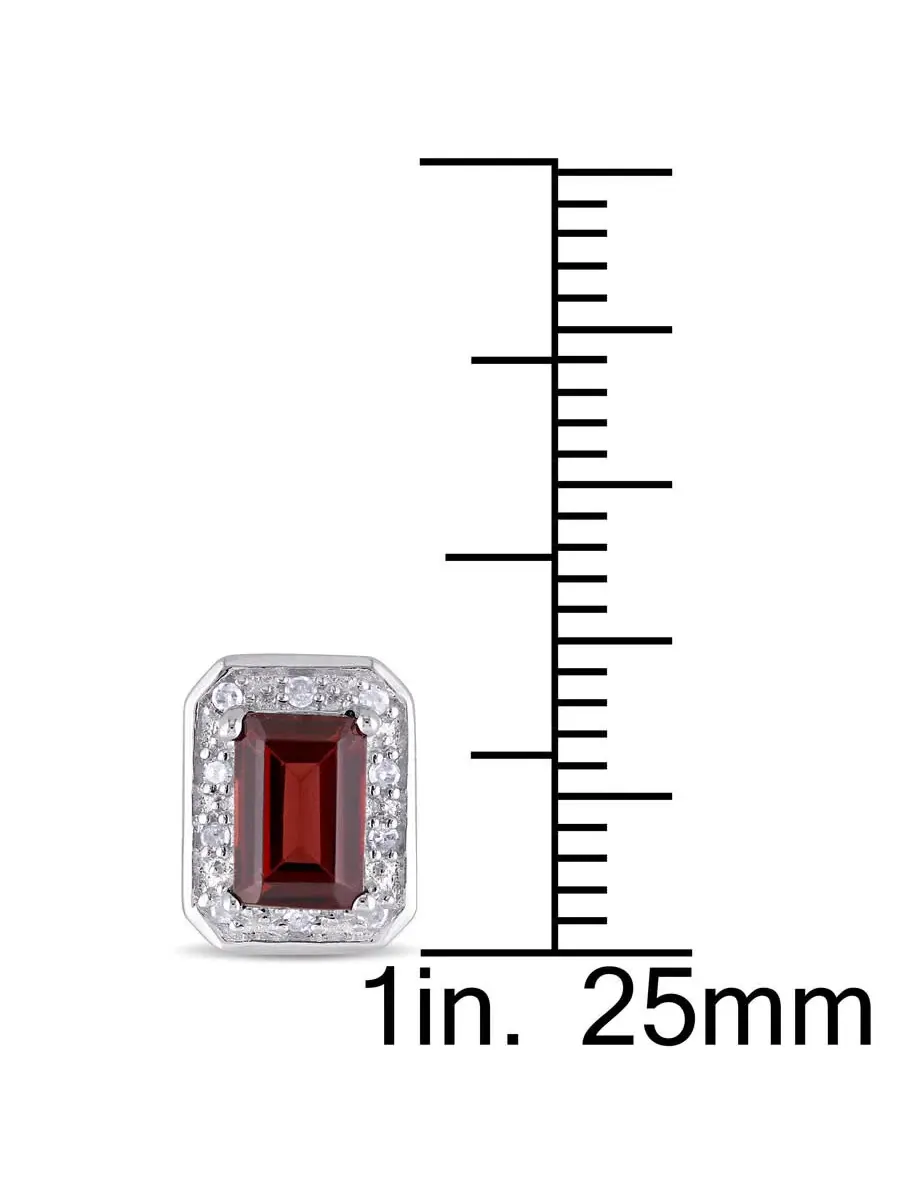 Серьги-гвоздики AMOUR с алмазами 1/10 CT TW и гранатовыми гало из стерлингового серебра — изображение 2 из 3, оттенок красный