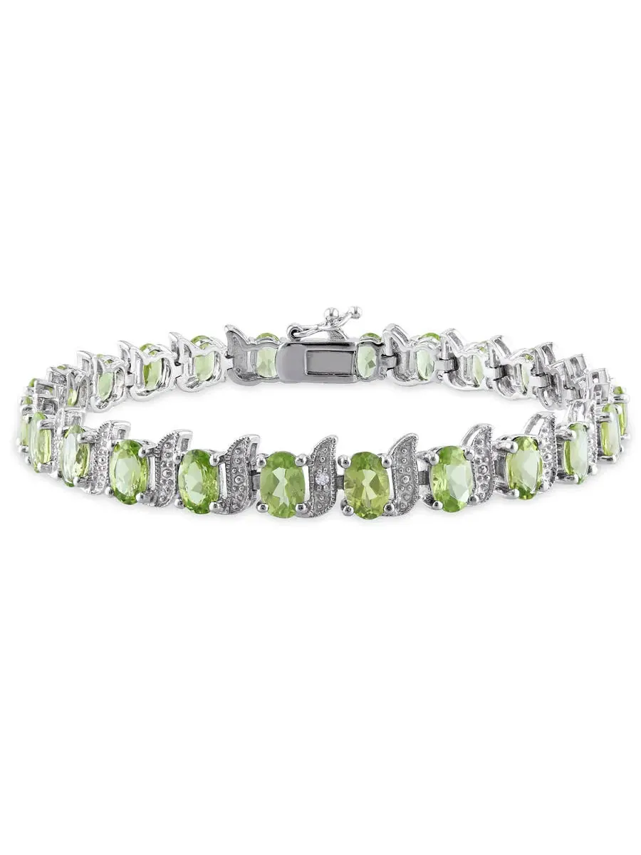 Браслет AMOUR 11 3/4 CT TGW с перидотом и бриллиантами на S-образной цепочке из стерлингового серебра — изображение 1 из 4