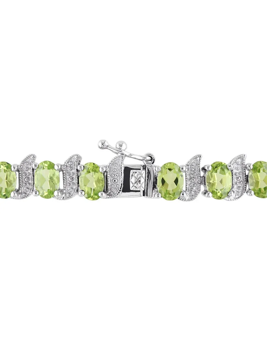 Браслет AMOUR 11 3/4 CT TGW с перидотом и бриллиантами на S-образной цепочке из стерлингового серебра — изображение 2 из 4