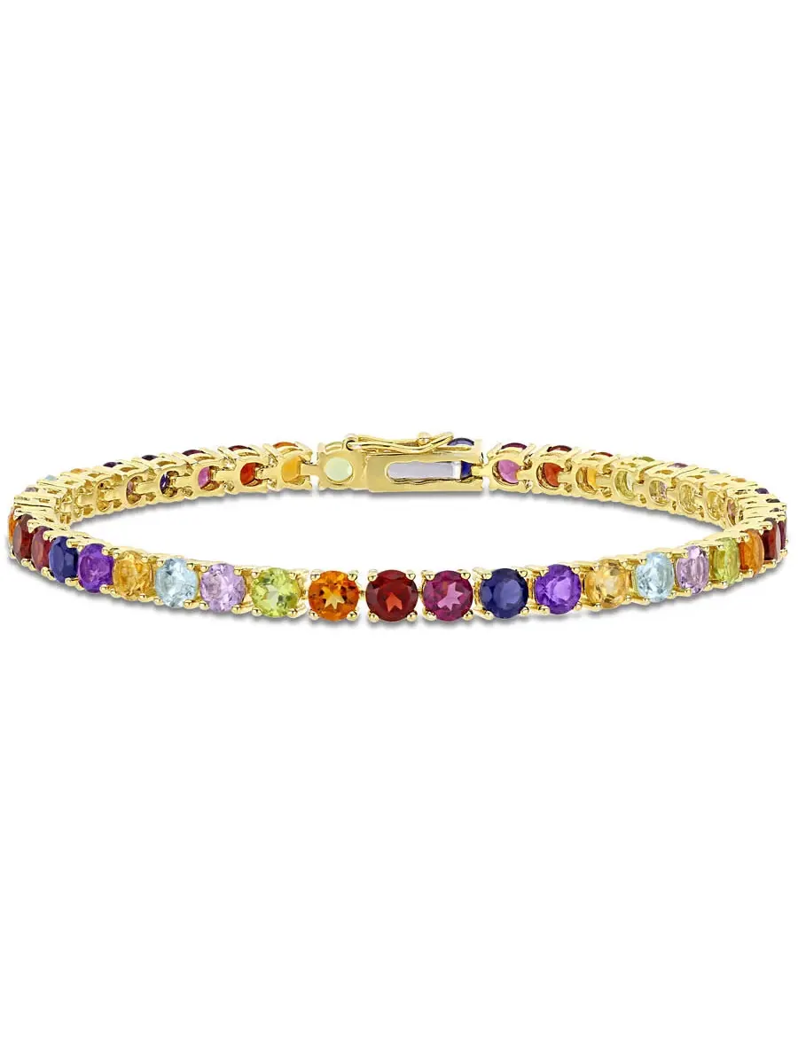 Браслет-теннис AMOUR 12 CT TGW с многокрасочными драгоценными камнями в желтом серебре с позолотой — изображение 1 из 4