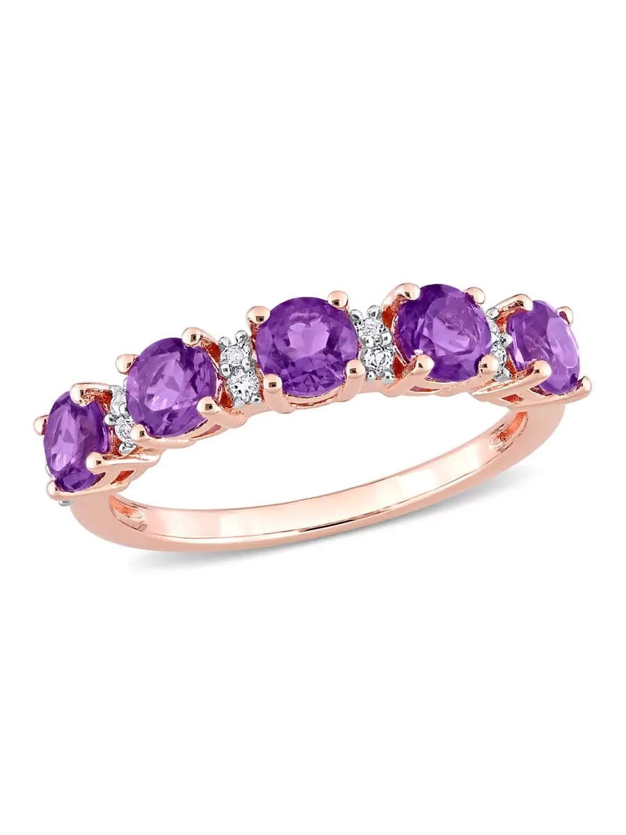 Кольцо Amour 1 3/5 CT TGW с аметистом из Африки и белым топазом, полувечное, из серебра с розовым покрытием