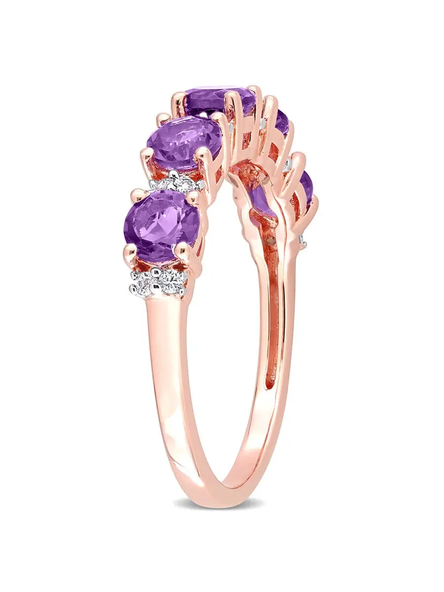 Кольцо Amour 1 3/5 CT TGW с аметистом из Африки и белым топазом, полувечное, из серебра с розовым покрытием