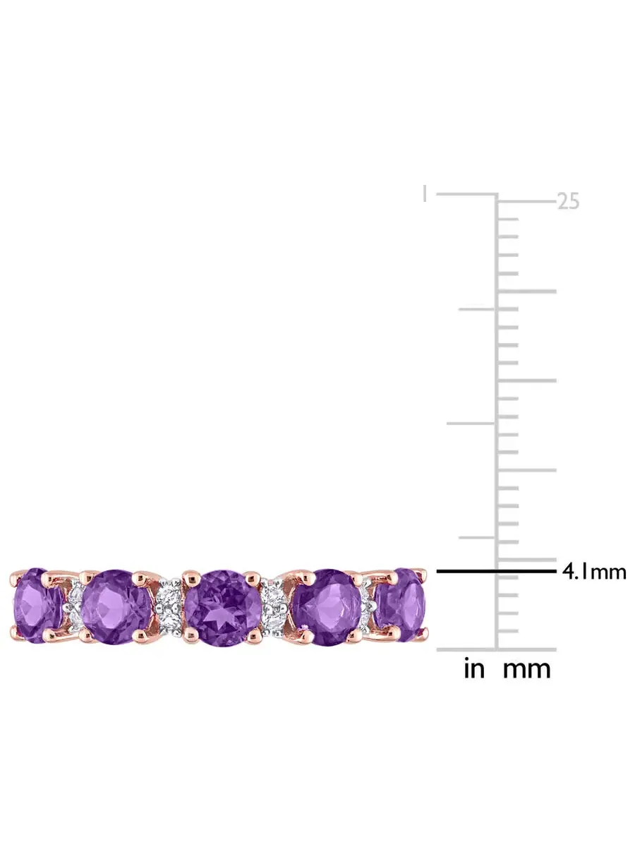 Кольцо Amour 1 3/5 CT TGW с аметистом из Африки и белым топазом, полувечное, из серебра с розовым покрытием