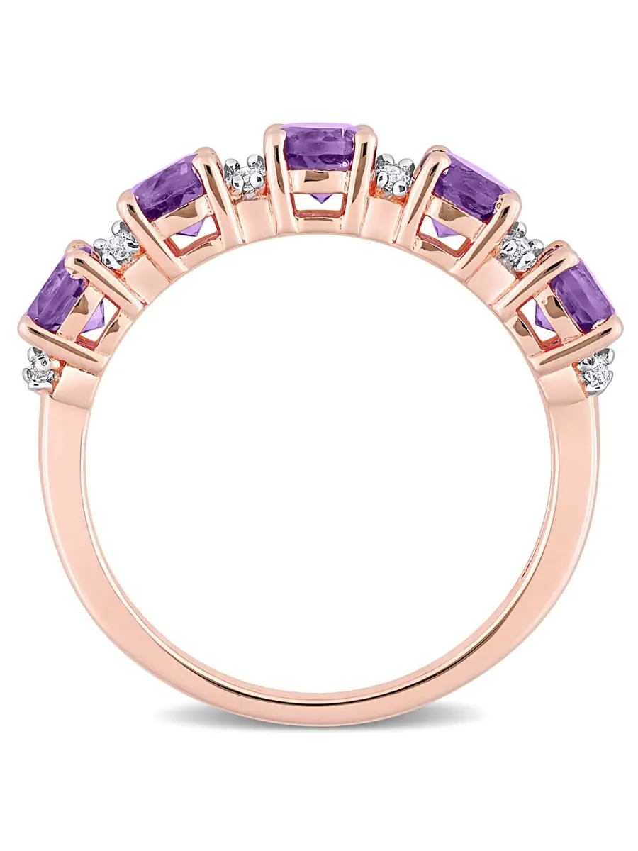 Кольцо Amour 1 3/5 CT TGW с аметистом из Африки и белым топазом, полувечное, из серебра с розовым покрытием