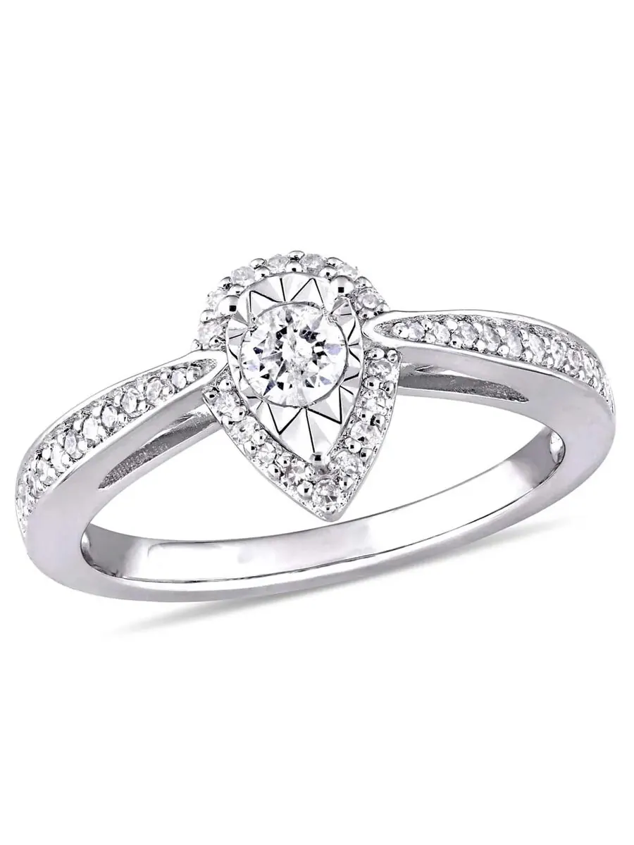 Кольцо Amour 1/3 CT TW с бриллиантом в форме слезы и гало из серебра 925 пробы — изображение 1 из 4, оттенок белый