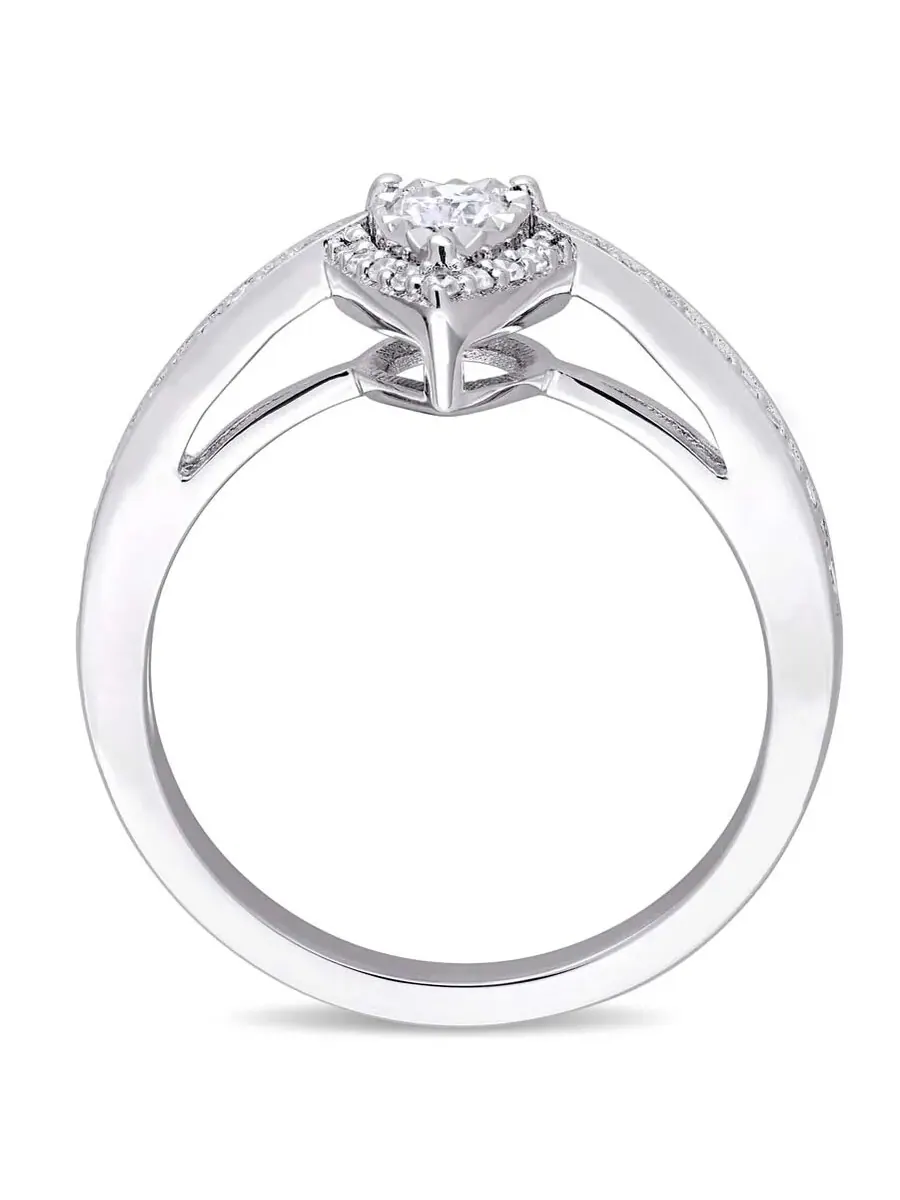Кольцо Amour 1/3 CT TW с бриллиантом в форме слезы и гало из серебра 925 пробы — изображение 3 из 4, оттенок белый