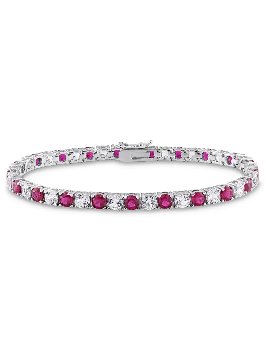 Браслет AMOUR 14 1/2 CT TGW с созданными рубинами и созданными белыми сапфирами в серебре 925 пробы — изображение 1 из 5