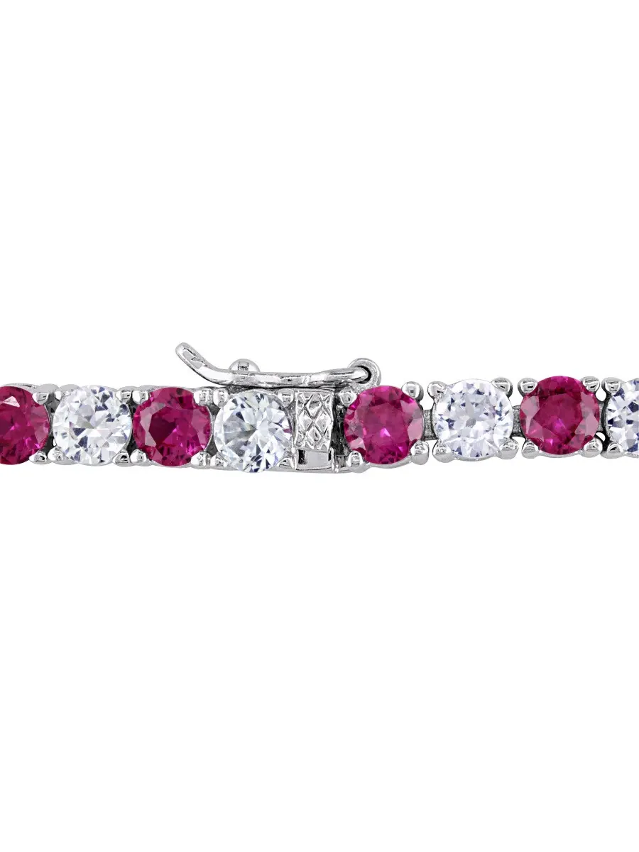 Браслет AMOUR 14 1/2 CT TGW с созданными рубинами и созданными белыми сапфирами в серебре 925 пробы — изображение 2 из 5