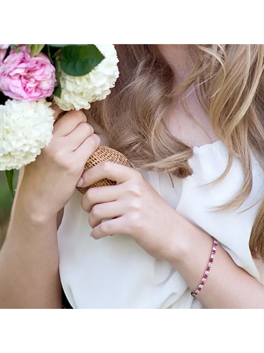 Браслет AMOUR 14 1/2 CT TGW с созданными рубинами и созданными белыми сапфирами в серебре 925 пробы — изображение 5 из 5