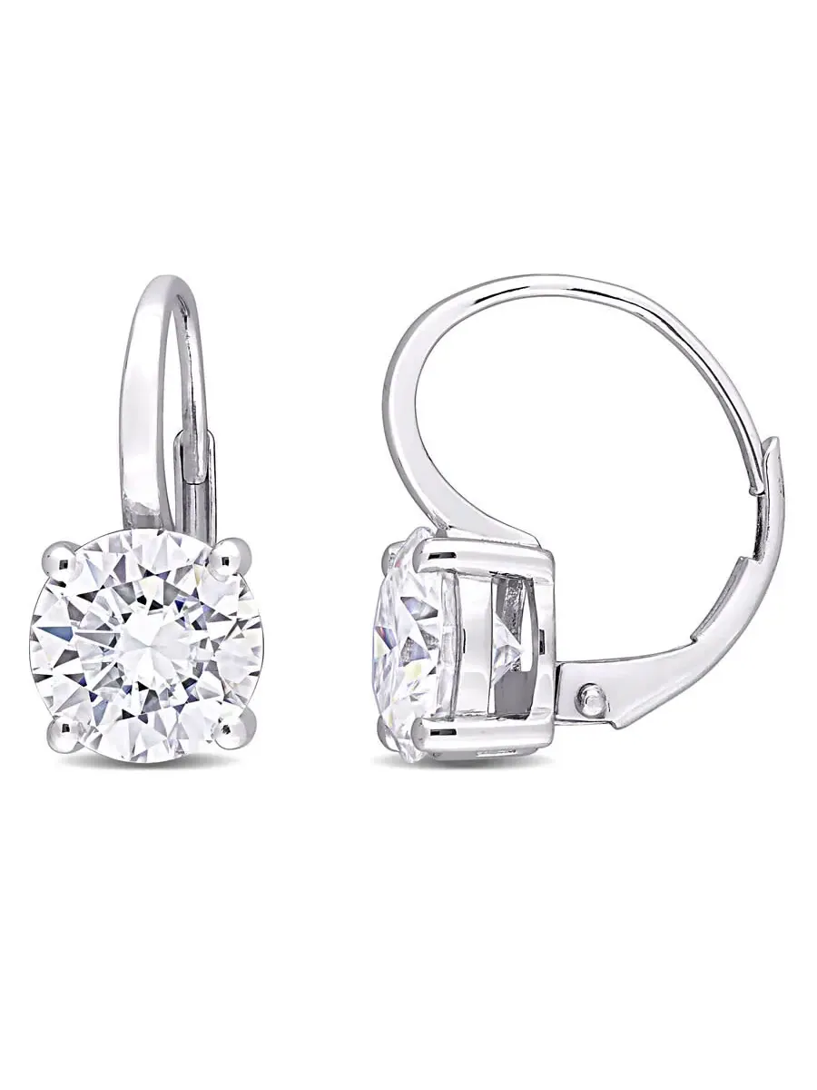 Серьги-подвески AMOUR 4 CT DEW с искусственным муассанитом в оправе из белого золота 14 карат — изображение 1 из 4