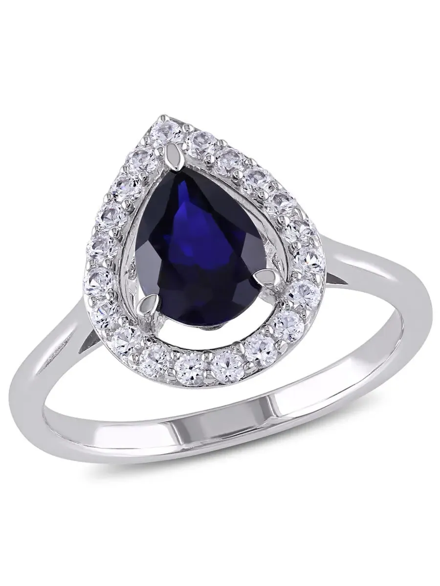 Кольцо Amour 2 1/5 CT TGW с созданным синим сапфиром и созданным белым сапфиром из серебра 925 пробы — изображение 1 из 4