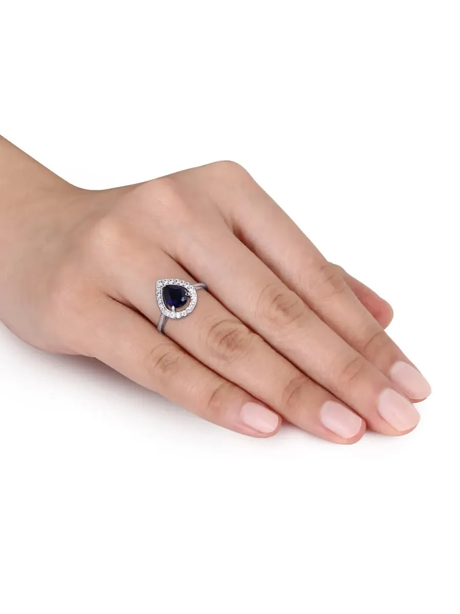 Кольцо Amour 2 1/5 CT TGW с созданным синим сапфиром и созданным белым сапфиром из серебра 925 пробы — изображение 4 из 4