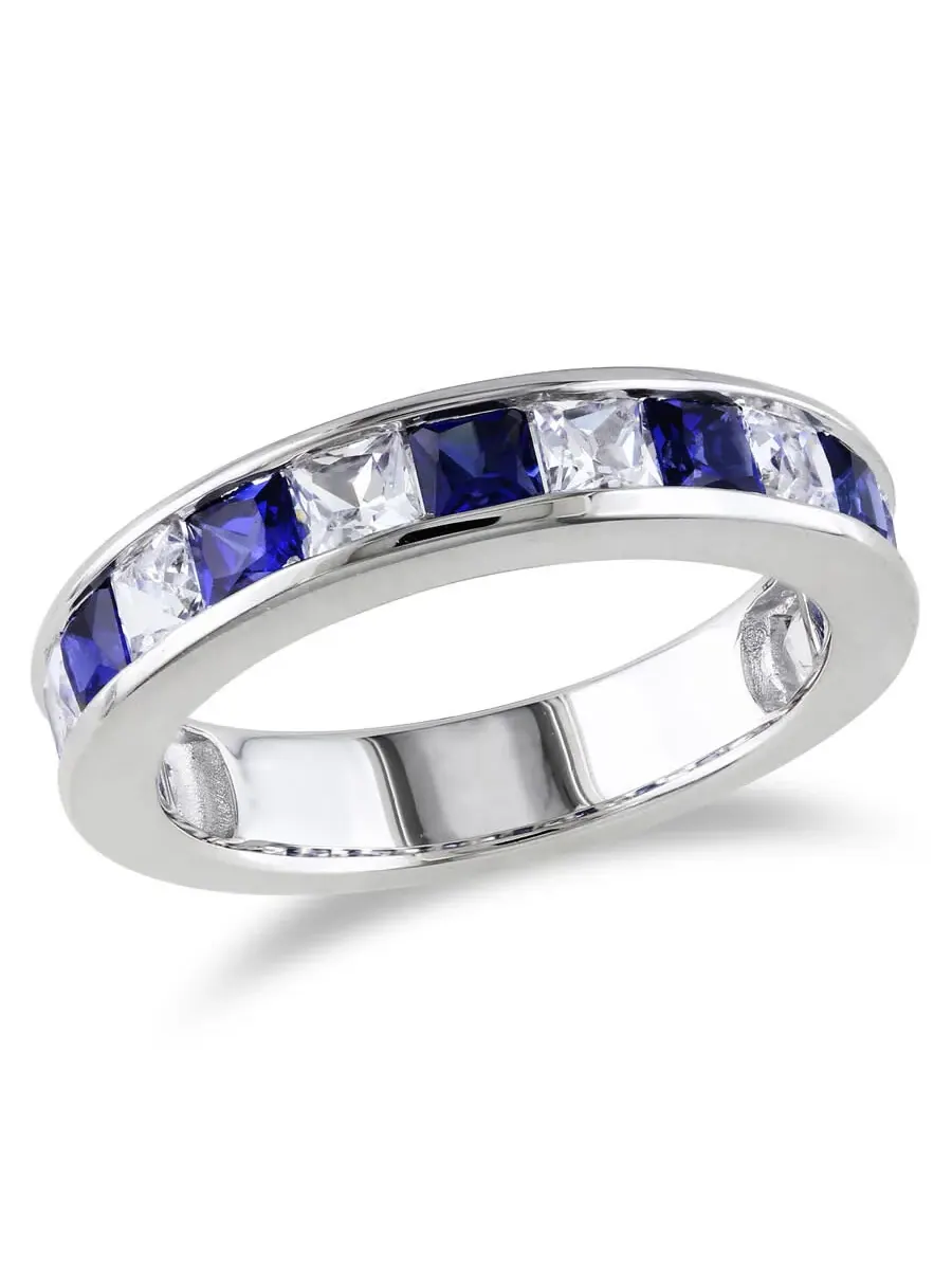 Кольцо Amour 2 3/8 CT TGW с созданными белым и синим сапфирами из серебра 925 пробы — изображение 1 из 4, оттенок белый