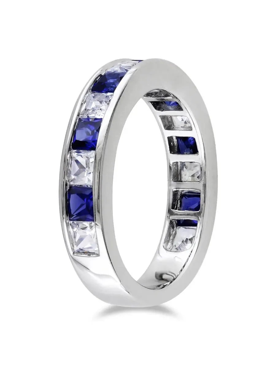 Кольцо Amour 2 3/8 CT TGW с созданными белым и синим сапфирами из серебра 925 пробы — изображение 2 из 4, оттенок белый