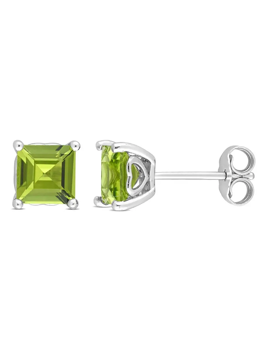 Серьги-гвоздики Amour 2 3/8 CT TGW с квадратными перидотами из стерлингового серебра — изображение 1 из 4, оттенок белый