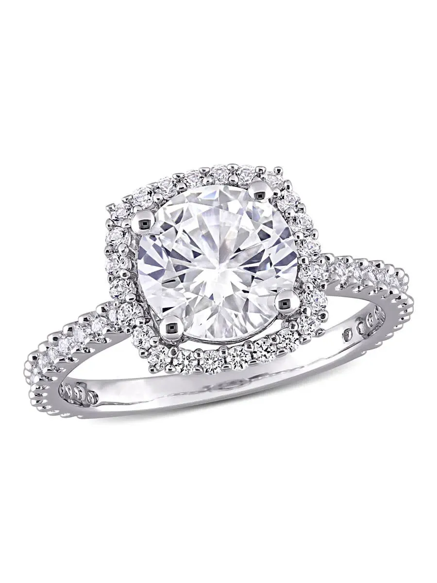 Кольцо Amour с белым сапфиром созданным искусственно, огранка 2 7/8 CT TGW, окаймленное, из серебра 925 пробы, оттенок белый