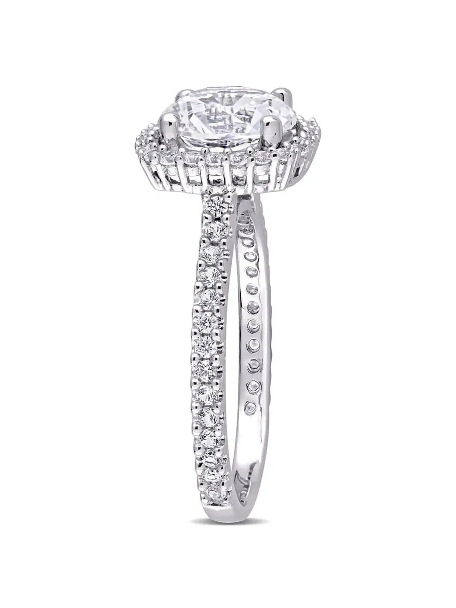 Кольцо Amour с белым сапфиром созданным искусственно, огранка 2 7/8 CT TGW, окаймленное, из серебра 925 пробы, оттенок белый