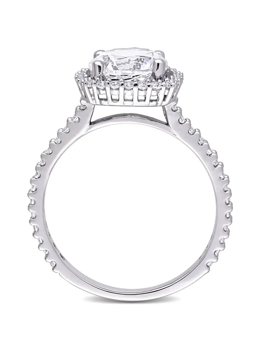 Кольцо Amour с белым сапфиром созданным искусственно, огранка 2 7/8 CT TGW, окаймленное, из серебра 925 пробы, оттенок белый