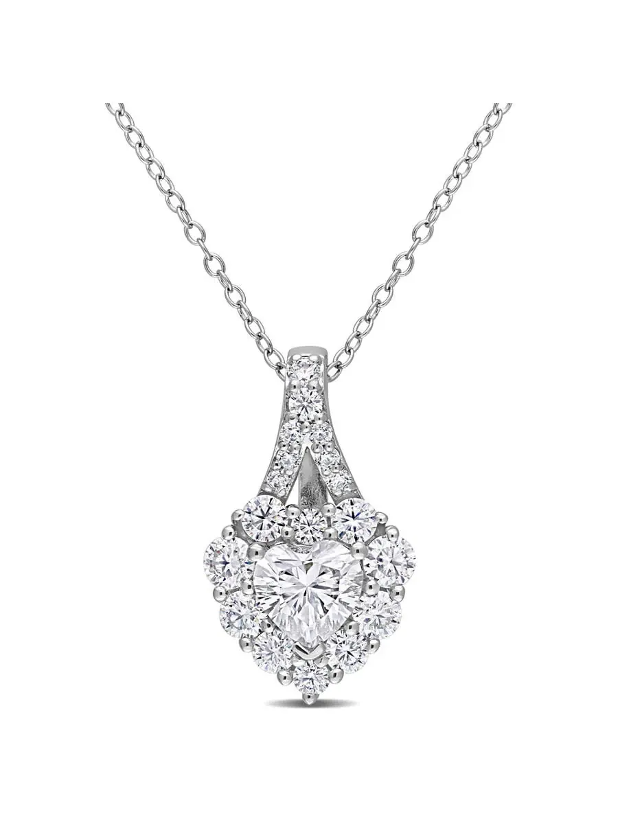 Подвеска AMOUR 2 CT DEW в форме сердца с искусственным муассанитом и цепочкой из стерлингового серебра — изображение 1 из 5