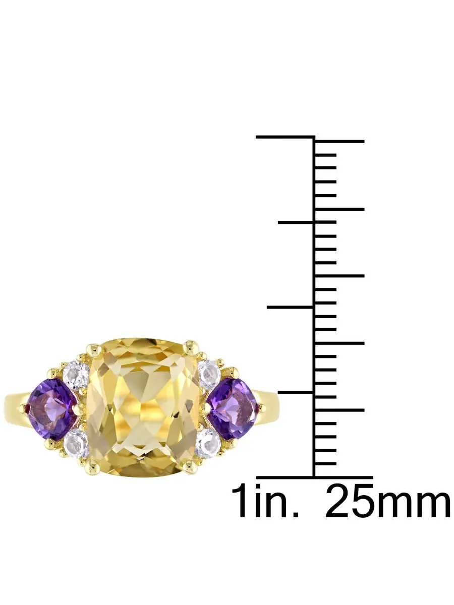 Коктейльное кольцо Amour 3 1/3 CT TGW с цитрином, африканским аметистом и белым топазом на желтом серебре, оттенок желтый