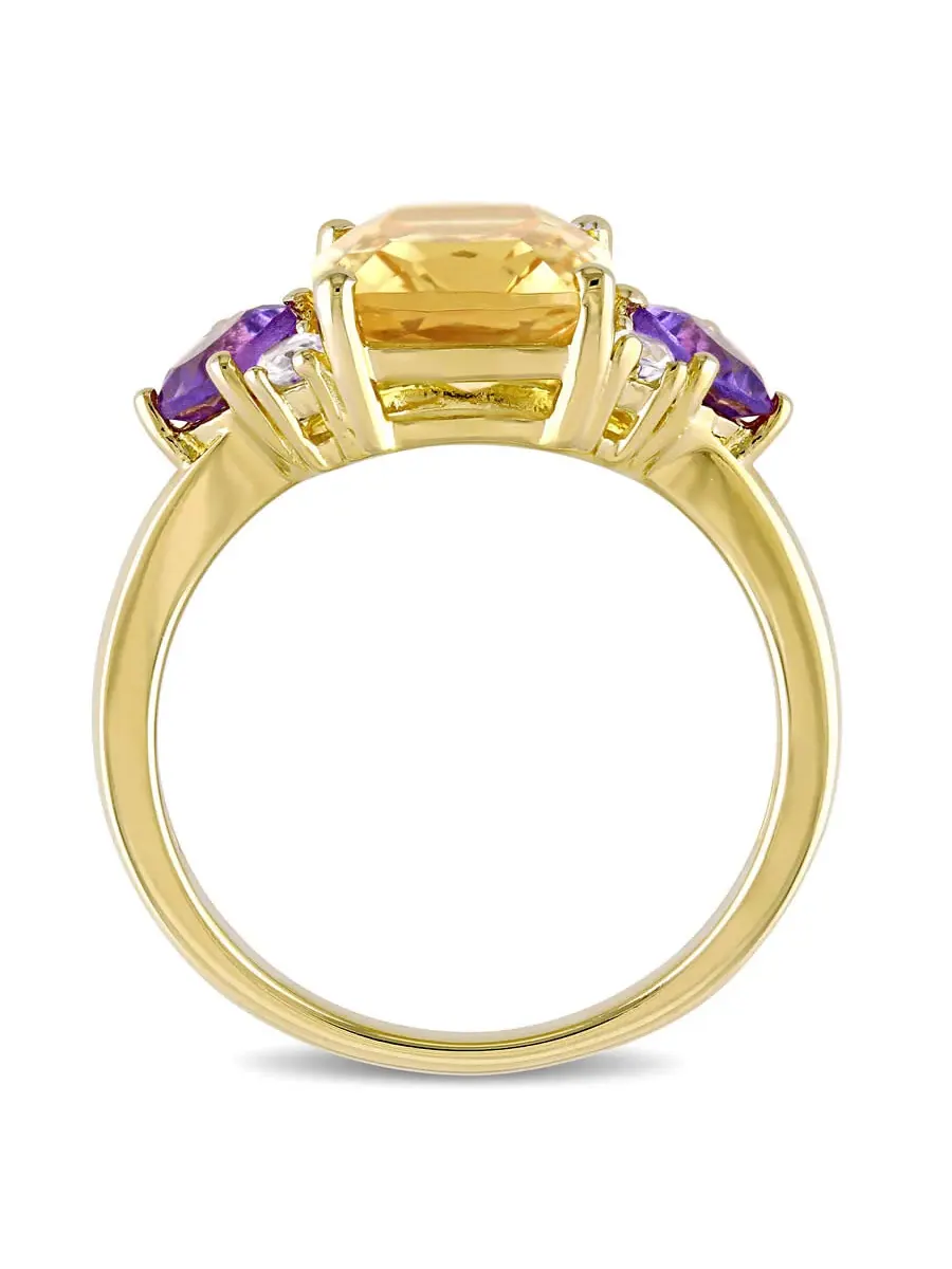 Коктейльное кольцо Amour 3 1/3 CT TGW с цитрином, африканским аметистом и белым топазом на желтом серебре, оттенок желтый