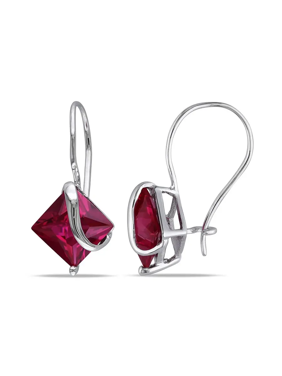 Серьги AMOUR с квадратными рубинами 3 3/8 карата, созданные, в 10-каратном белом золоте — изображение 1 из 3, оттенок красный