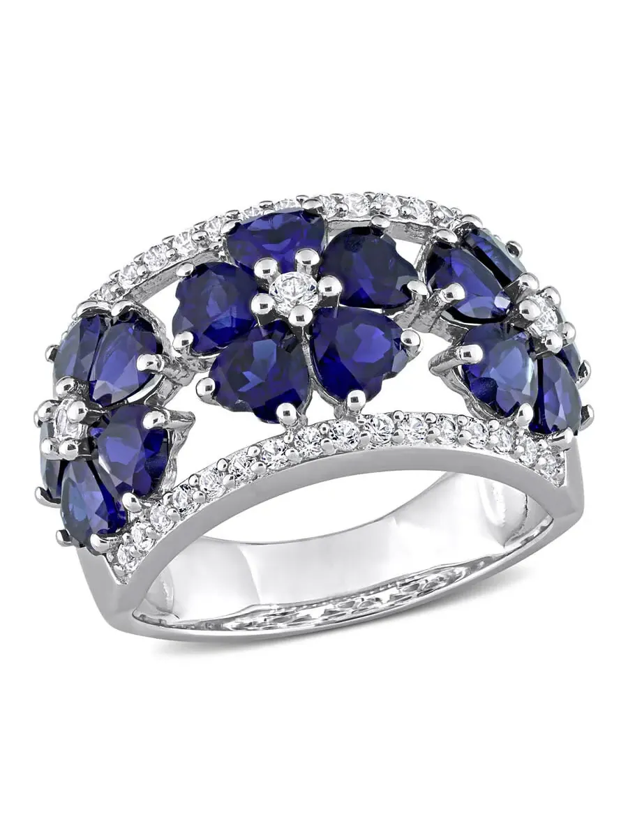 Amour 4 1/2 CT TGW Созданный синий сапфир Созданный белый сапфир Модное кольцо Серебро — изображение 1 из 5