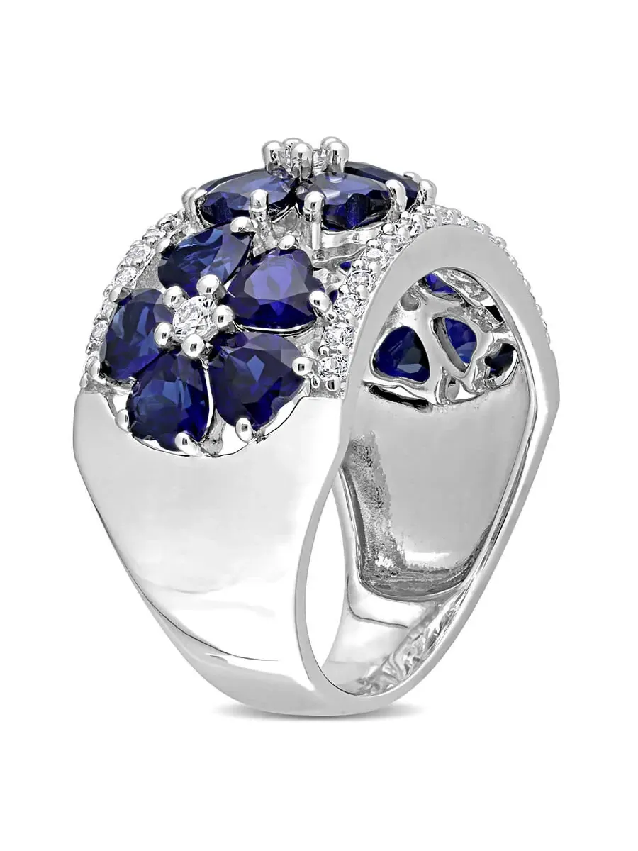 Amour 4 1/2 CT TGW Созданный синий сапфир Созданный белый сапфир Модное кольцо Серебро — изображение 2 из 5