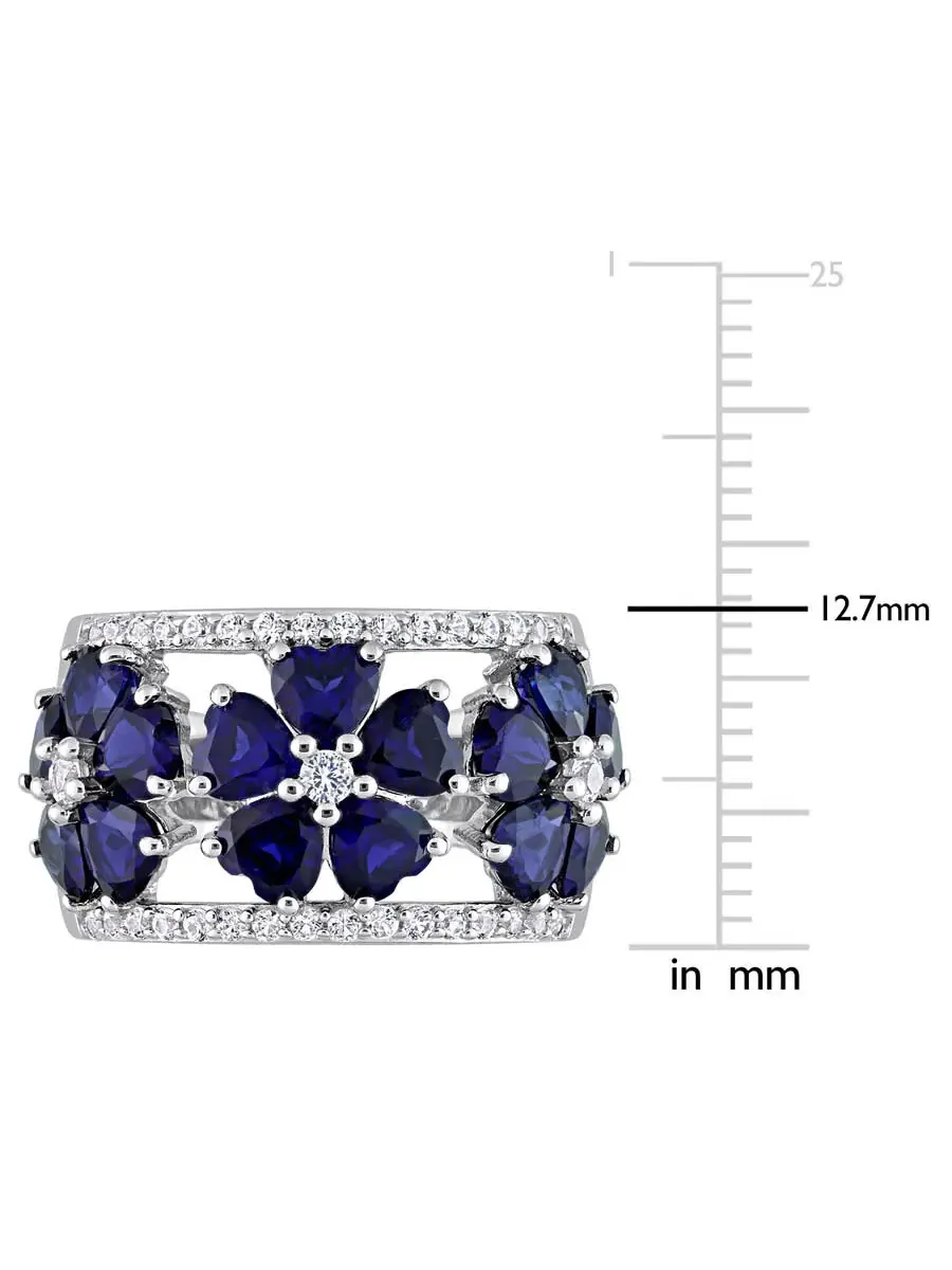 Amour 4 1/2 CT TGW Созданный синий сапфир Созданный белый сапфир Модное кольцо Серебро — изображение 3 из 5