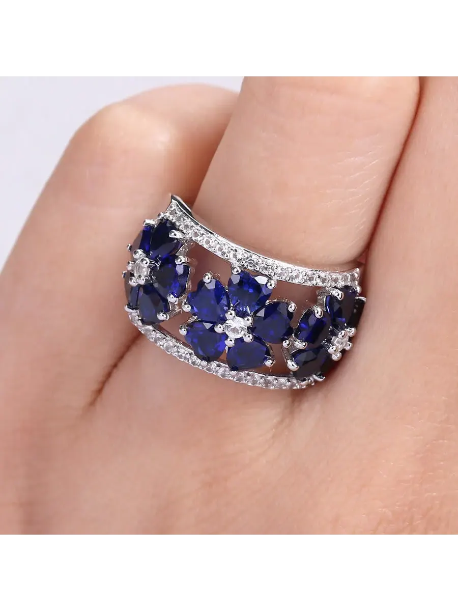 Amour 4 1/2 CT TGW Созданный синий сапфир Созданный белый сапфир Модное кольцо Серебро — изображение 5 из 5