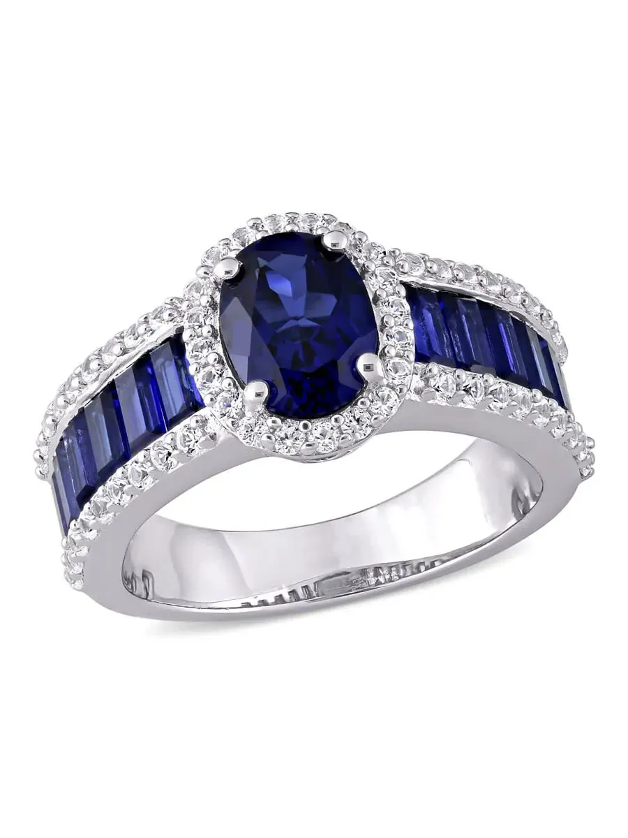 Кольцо Amour Sterling Silver с винтажной оправой, созданные синие и белые сапфиры, общий вес 4 3/4 карата, оттенок синий