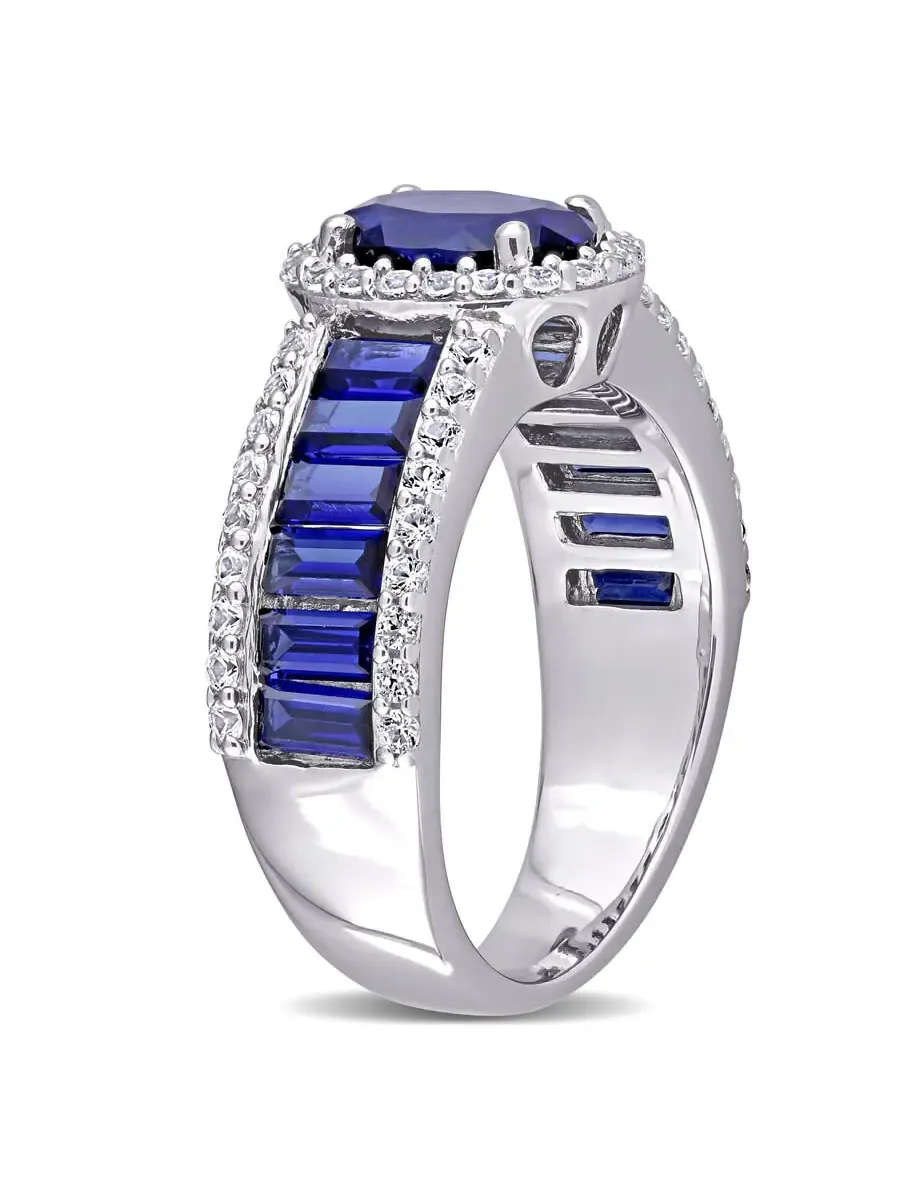 Кольцо Amour Sterling Silver с винтажной оправой, созданные синие и белые сапфиры, общий вес 4 3/4 карата, оттенок синий