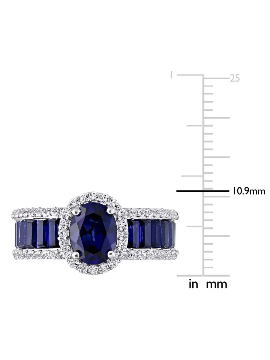 Кольцо Amour Sterling Silver с винтажной оправой, созданные синие и белые сапфиры, общий вес 4 3/4 карата, оттенок синий