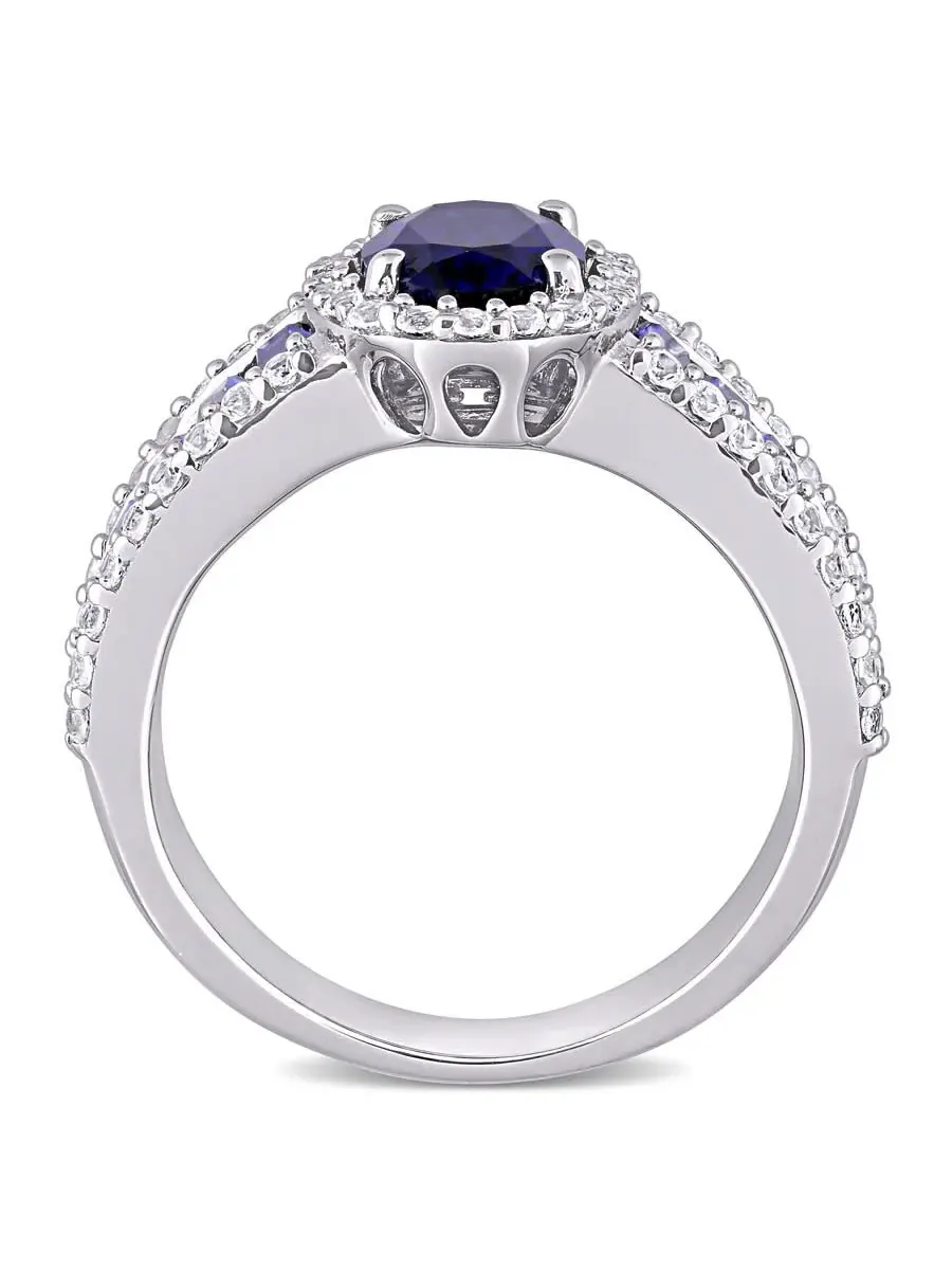 Кольцо Amour Sterling Silver с винтажной оправой, созданные синие и белые сапфиры, общий вес 4 3/4 карата, оттенок синий
