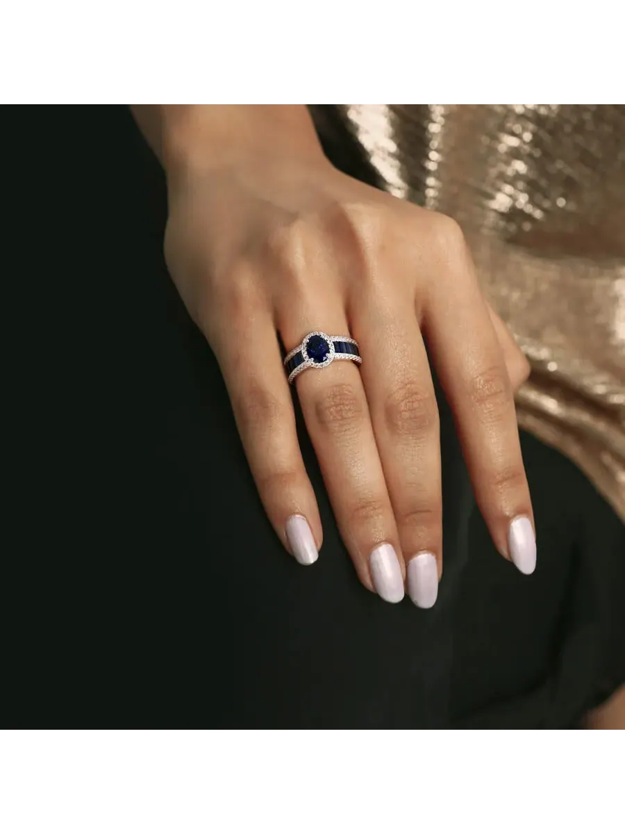 Кольцо Amour Sterling Silver с винтажной оправой, созданные синие и белые сапфиры, общий вес 4 3/4 карата, оттенок синий