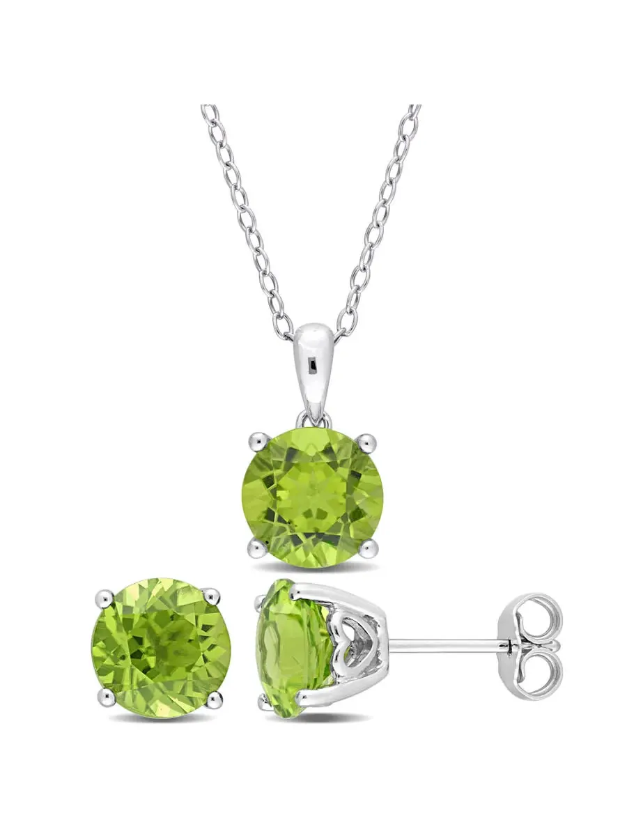 Amour 5 3/8 CT TGW Peridot 2-Piece: кулон с цепочкой и серьги из стерлингового серебра — изображение 1 из 4, оттенок зеленый