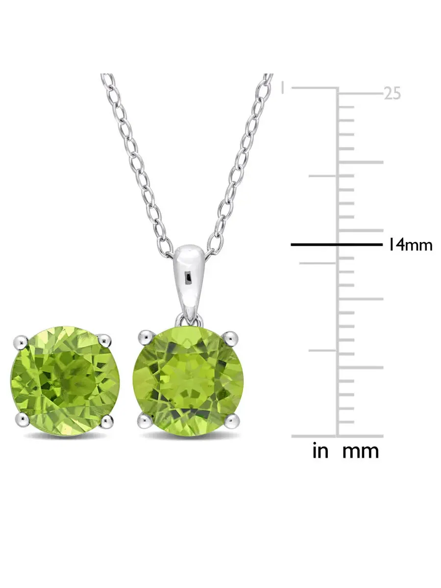 Amour 5 3/8 CT TGW Peridot 2-Piece: кулон с цепочкой и серьги из стерлингового серебра — изображение 2 из 4, оттенок зеленый
