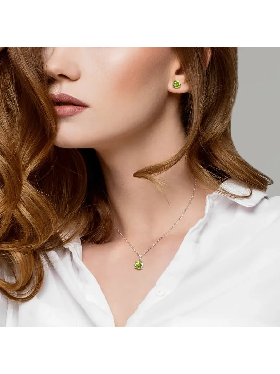 Amour 5 3/8 CT TGW Peridot 2-Piece: кулон с цепочкой и серьги из стерлингового серебра — изображение 4 из 4, оттенок зеленый