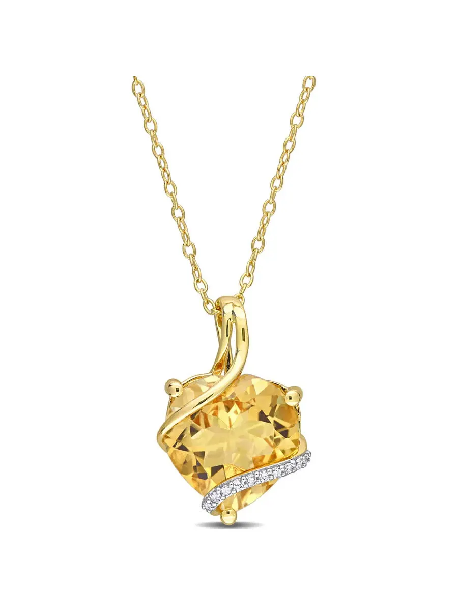 AMOUR 6 1/2 CT TGW Подвеска в форме сердца с цитрином и бриллиантами с цепочкой из серебра с желтым покрытием, оттенок желтый