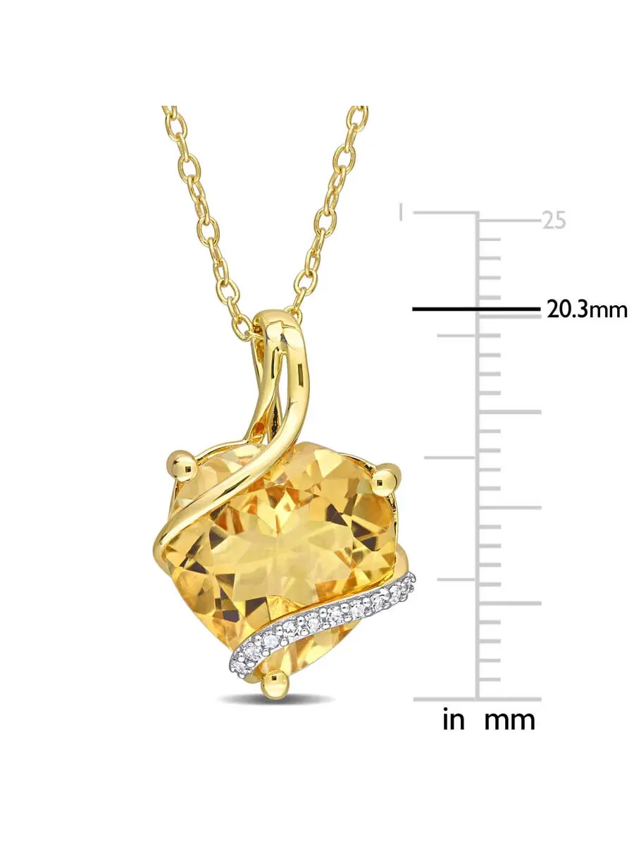 AMOUR 6 1/2 CT TGW Подвеска в форме сердца с цитрином и бриллиантами с цепочкой из серебра с желтым покрытием, оттенок желтый