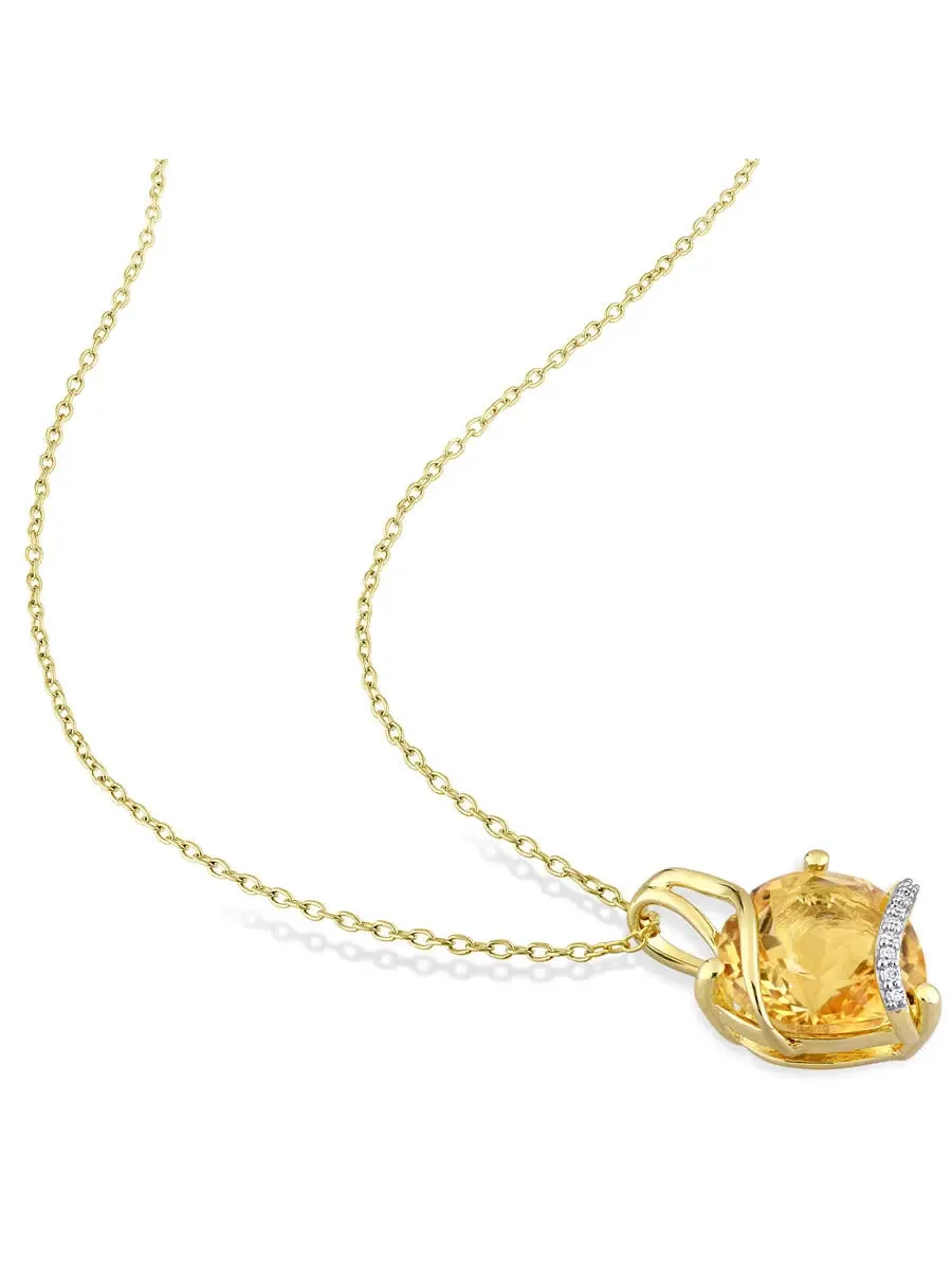 AMOUR 6 1/2 CT TGW Подвеска в форме сердца с цитрином и бриллиантами с цепочкой из серебра с желтым покрытием, оттенок желтый