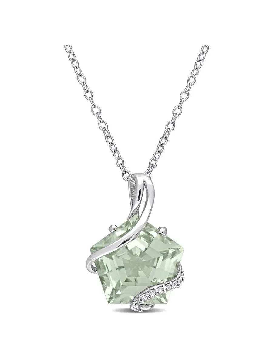 Подвеска AMOUR 6 1/2 CT TGW с зеленым кварцем и бриллиантами, выполненная из стерлингового серебра, с цепочкой