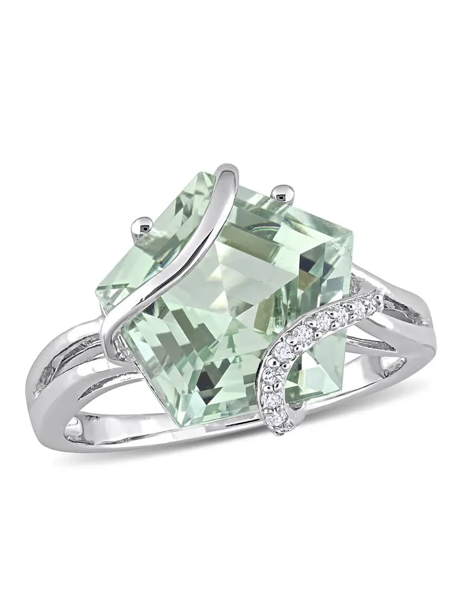 Кольцо Amour 6 1/2 CT TGW с зеленым кварцем и акцентными бриллиантами в виде завитка из серебра 925 пробы, оттенок зеленый