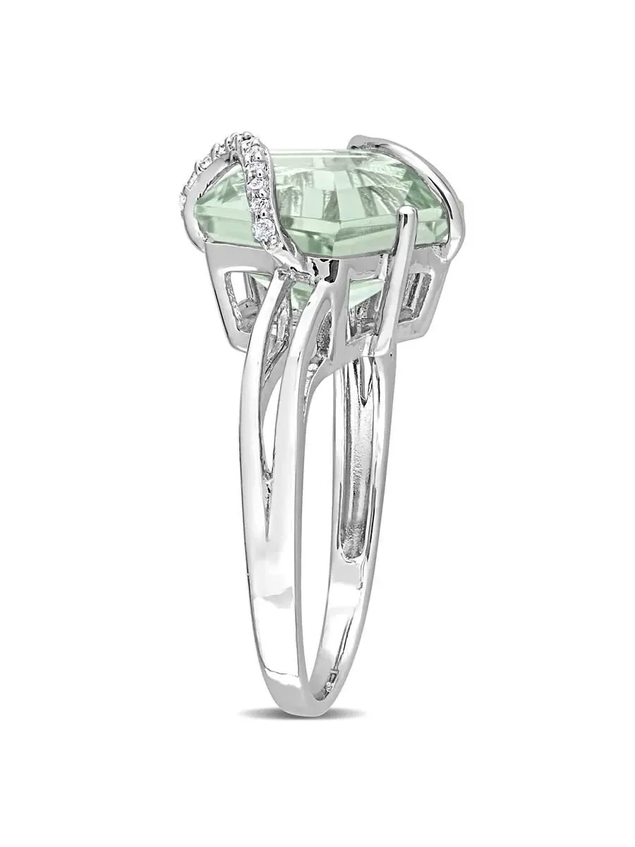 Кольцо Amour 6 1/2 CT TGW с зеленым кварцем и акцентными бриллиантами в виде завитка из серебра 925 пробы, оттенок зеленый