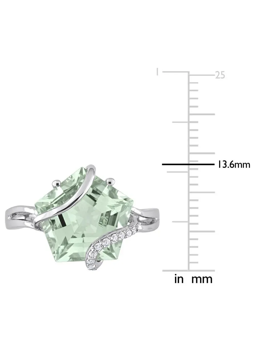 Кольцо Amour 6 1/2 CT TGW с зеленым кварцем и акцентными бриллиантами в виде завитка из серебра 925 пробы, оттенок зеленый
