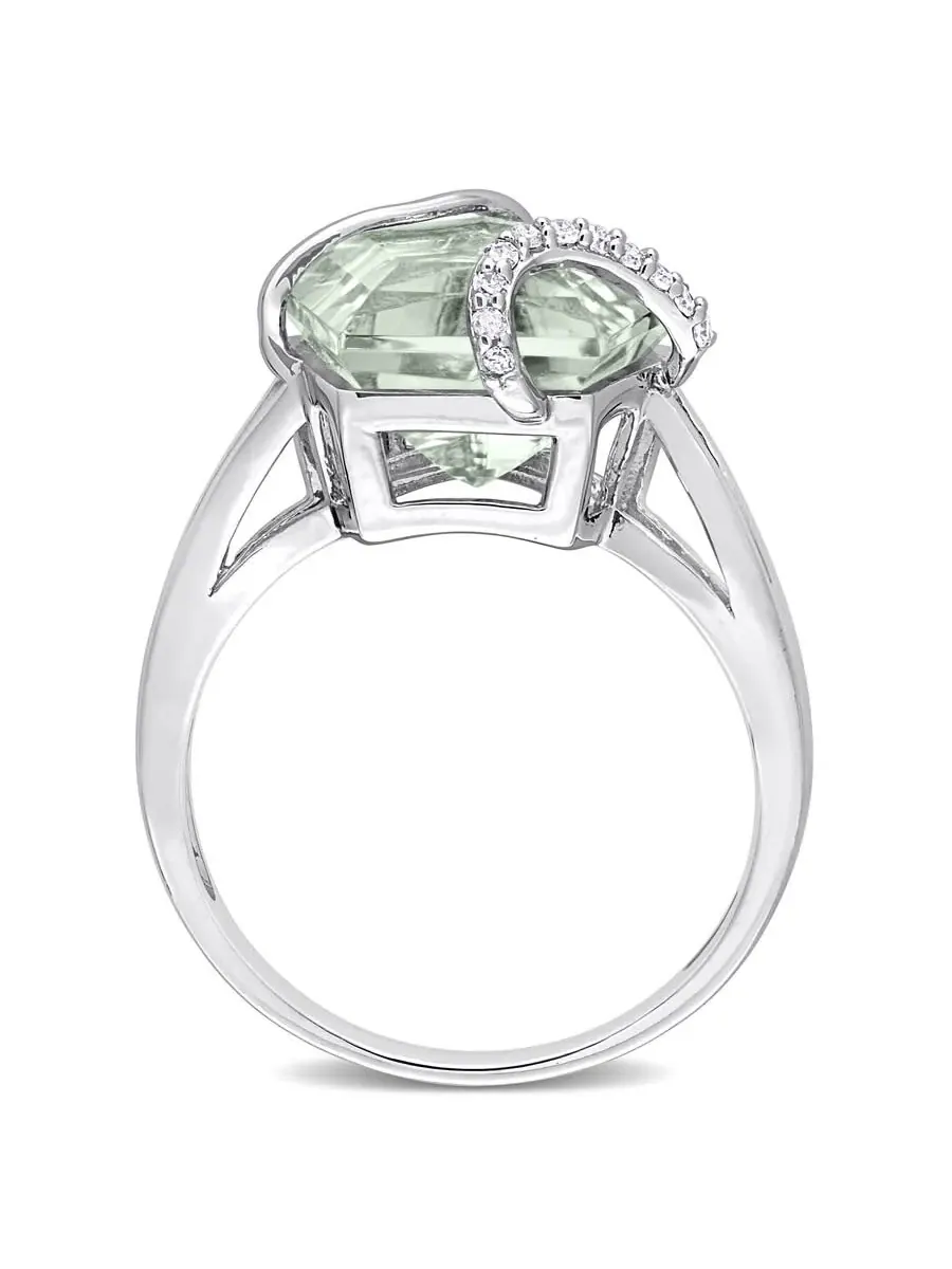 Кольцо Amour 6 1/2 CT TGW с зеленым кварцем и акцентными бриллиантами в виде завитка из серебра 925 пробы, оттенок зеленый