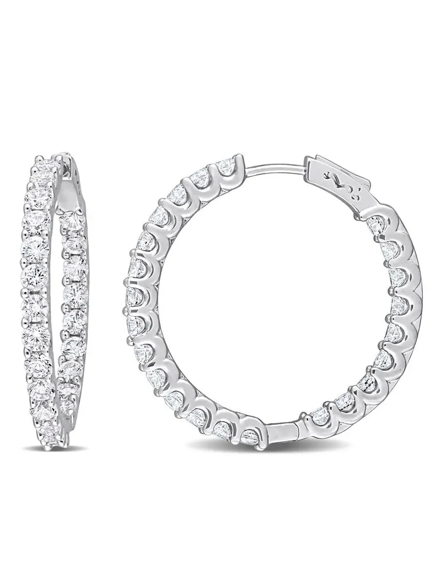 Серьги-кольца AMOUR 6 7/8 карат TGW с созданными белыми сапфирами, обращенными наружу, из серебра 925 пробы, оттенок белый