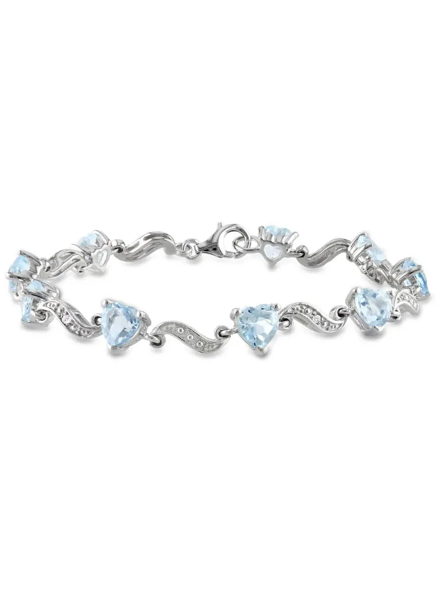 AMOUR 8 2/5 CT TGW Браслет в форме сердца с синим топазом и бриллиантами на серебряной основе — изображение 1 из 4