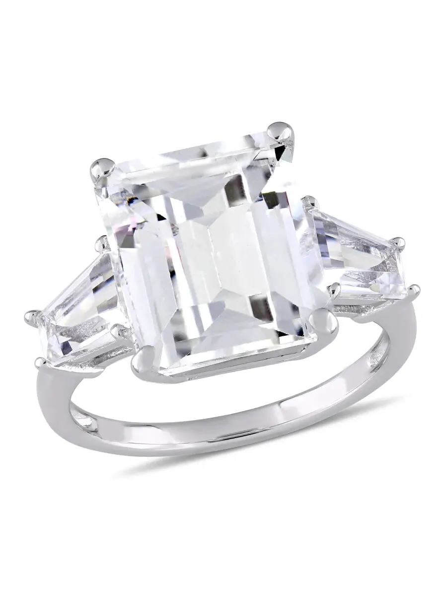 Кольцо Amour 8 7/8 CT TGW с изумрудом и овалами белого топаза 3-камня из серебра 925 пробы — изображение 1 из 4